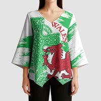 Grunge Green Wales Kimono Sleeve Blouse Celtic Cross Welsh Red Dragon - Wonder Print Shop