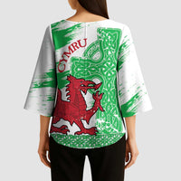 Grunge Green Wales Kimono Sleeve Blouse Celtic Cross Welsh Red Dragon - Wonder Print Shop