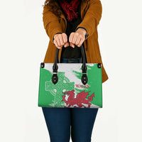 Grunge Green Wales Leather Bag Celtic Cross Welsh Red Dragon - Wonder Print Shop