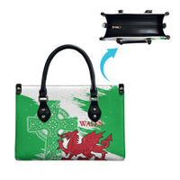 Grunge Green Wales Leather Bag Celtic Cross Welsh Red Dragon - Wonder Print Shop