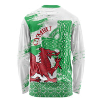 Grunge Green Wales Long Sleeve Shirt Celtic Cross Welsh Red Dragon - Wonder Print Shop