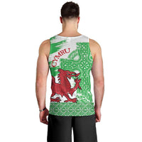 Grunge Green Wales Men Tank Top Celtic Cross Welsh Red Dragon - Wonder Print Shop