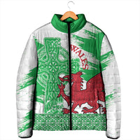 Grunge Green Wales Padded Jacket Celtic Cross Welsh Red Dragon - Wonder Print Shop
