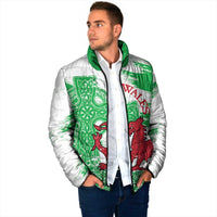 Grunge Green Wales Padded Jacket Celtic Cross Welsh Red Dragon - Wonder Print Shop