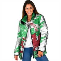 Grunge Green Wales Padded Jacket Celtic Cross Welsh Red Dragon - Wonder Print Shop
