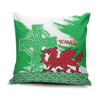 Grunge Green Wales Pillow Cover Celtic Cross Welsh Red Dragon - Wonder Print Shop