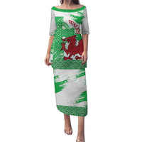 Grunge Green Wales Puletasi Celtic Cross Welsh Red Dragon - Wonder Print Shop