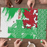 Grunge Green Wales Puzzle Celtic Cross Welsh Red Dragon - Wonder Print Shop