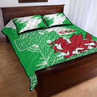 Grunge Green Wales Quilt Bed Set Celtic Cross Welsh Red Dragon - Wonder Print Shop