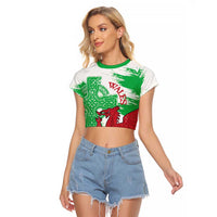 Grunge Green Wales Raglan Cropped T Shirt Celtic Cross Welsh Red Dragon - Wonder Print Shop