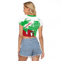 Grunge Green Wales Raglan Cropped T Shirt Celtic Cross Welsh Red Dragon - Wonder Print Shop