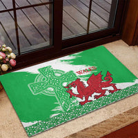 Grunge Green Wales Rubber Doormat Celtic Cross Welsh Red Dragon - Wonder Print Shop