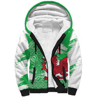 Grunge Green Wales Sherpa Hoodie Celtic Cross Welsh Red Dragon - Wonder Print Shop