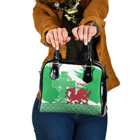 Grunge Green Wales Shoulder Handbag Celtic Cross Welsh Red Dragon - Wonder Print Shop