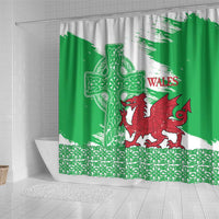 Grunge Green Wales Shower Curtain Celtic Cross Welsh Red Dragon - Wonder Print Shop