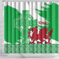 Grunge Green Wales Shower Curtain Celtic Cross Welsh Red Dragon - Wonder Print Shop