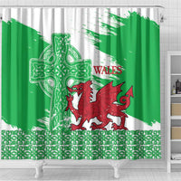 Grunge Green Wales Shower Curtain Celtic Cross Welsh Red Dragon - Wonder Print Shop