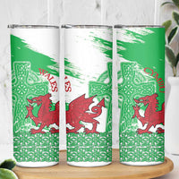 Grunge Green Wales Skinny Tumbler Celtic Cross Welsh Red Dragon - Wonder Print Shop