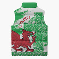 Grunge Green Wales Sleeveless Puffer Jacket Celtic Cross Welsh Red Dragon - Wonder Print Shop