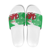 Grunge Green Wales Slide Sandals Celtic Cross Welsh Red Dragon - Wonder Print Shop