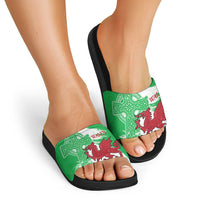 Grunge Green Wales Slide Sandals Celtic Cross Welsh Red Dragon - Wonder Print Shop