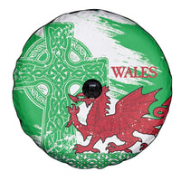 Grunge Green Wales Spare Tire Cover Celtic Cross Welsh Red Dragon - Wonder Print Shop