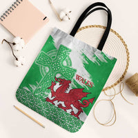 Grunge Green Wales Tote Bag Celtic Cross Welsh Red Dragon - Wonder Print Shop