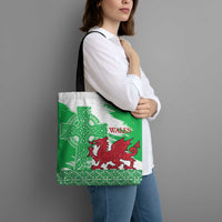Grunge Green Wales Tote Bag Celtic Cross Welsh Red Dragon - Wonder Print Shop