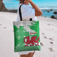 Grunge Green Wales Tote Bag Celtic Cross Welsh Red Dragon - Wonder Print Shop