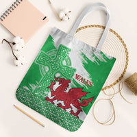 Grunge Green Wales Tote Bag Celtic Cross Welsh Red Dragon - Wonder Print Shop