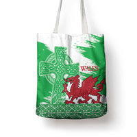 Grunge Green Wales Tote Bag Celtic Cross Welsh Red Dragon - Wonder Print Shop