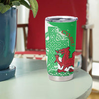 Grunge Green Wales Tumbler Cup Celtic Cross Welsh Red Dragon - Wonder Print Shop