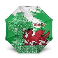 Grunge Green Wales Umbrella Celtic Cross Welsh Red Dragon - Wonder Print Shop