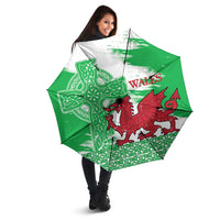 Grunge Green Wales Umbrella Celtic Cross Welsh Red Dragon - Wonder Print Shop