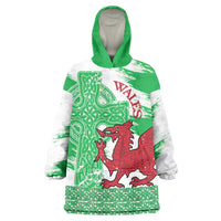 Grunge Green Wales Wearable Blanket Hoodie Celtic Cross Welsh Red Dragon - Wonder Print Shop