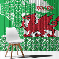 Grunge Green Wales Window Curtain Celtic Cross Welsh Red Dragon - Wonder Print Shop
