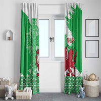 Grunge Green Wales Window Curtain Celtic Cross Welsh Red Dragon - Wonder Print Shop