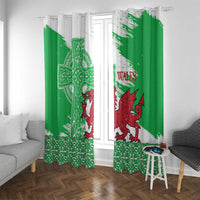 Grunge Green Wales Window Curtain Celtic Cross Welsh Red Dragon - Wonder Print Shop