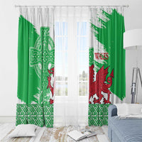 Grunge Green Wales Window Curtain Celtic Cross Welsh Red Dragon - Wonder Print Shop