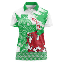 Grunge Green Wales Women Polo Shirt Celtic Cross Welsh Red Dragon - Wonder Print Shop