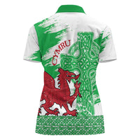 Grunge Green Wales Women Polo Shirt Celtic Cross Welsh Red Dragon - Wonder Print Shop