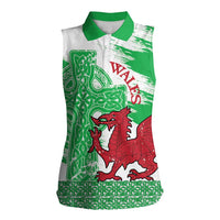 Grunge Green Wales Women Sleeveless Polo Shirt Celtic Cross Welsh Red Dragon - Wonder Print Shop