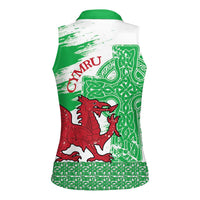 Grunge Green Wales Women Sleeveless Polo Shirt Celtic Cross Welsh Red Dragon - Wonder Print Shop