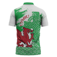 Grunge Green Wales Zipper Polo Shirt Celtic Cross Welsh Red Dragon - Wonder Print Shop