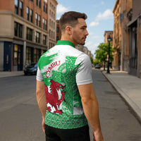 Grunge Green Wales Zipper Polo Shirt Celtic Cross Welsh Red Dragon - Wonder Print Shop