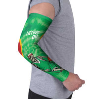 Lithuania Tie Dye Basketball Custom Arm Sleeves Lietuva Skeleton Green - Wonder Print Shop