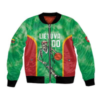 Lithuania Tie Dye Basketball Custom Bomber Jacket Lietuva Skeleton Green - Wonder Print Shop