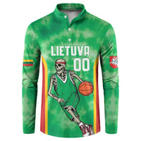 Lithuania Tie Dye Basketball Custom Button Sweatshirt Lietuva Skeleton Green - Wonder Print Shop