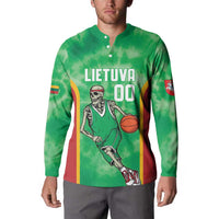 Lithuania Tie Dye Basketball Custom Button Sweatshirt Lietuva Skeleton Green - Wonder Print Shop