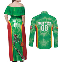 Lithuania Tie Dye Basketball Custom Couples Matching Off Shoulder Maxi Dress and Long Sleeve Button Shirt Lietuva Skeleton Green - Wonder Print Shop